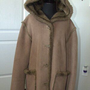 Dennis Basso Faux and Faux Suede Reversible Hooded Coat size Large